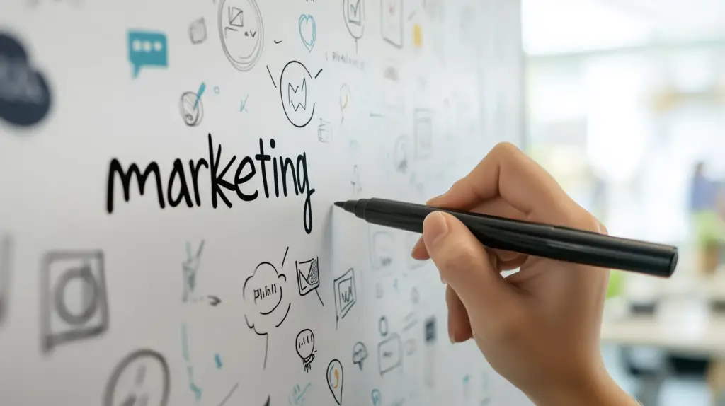 Hand writing on whiteboard about marketing trends